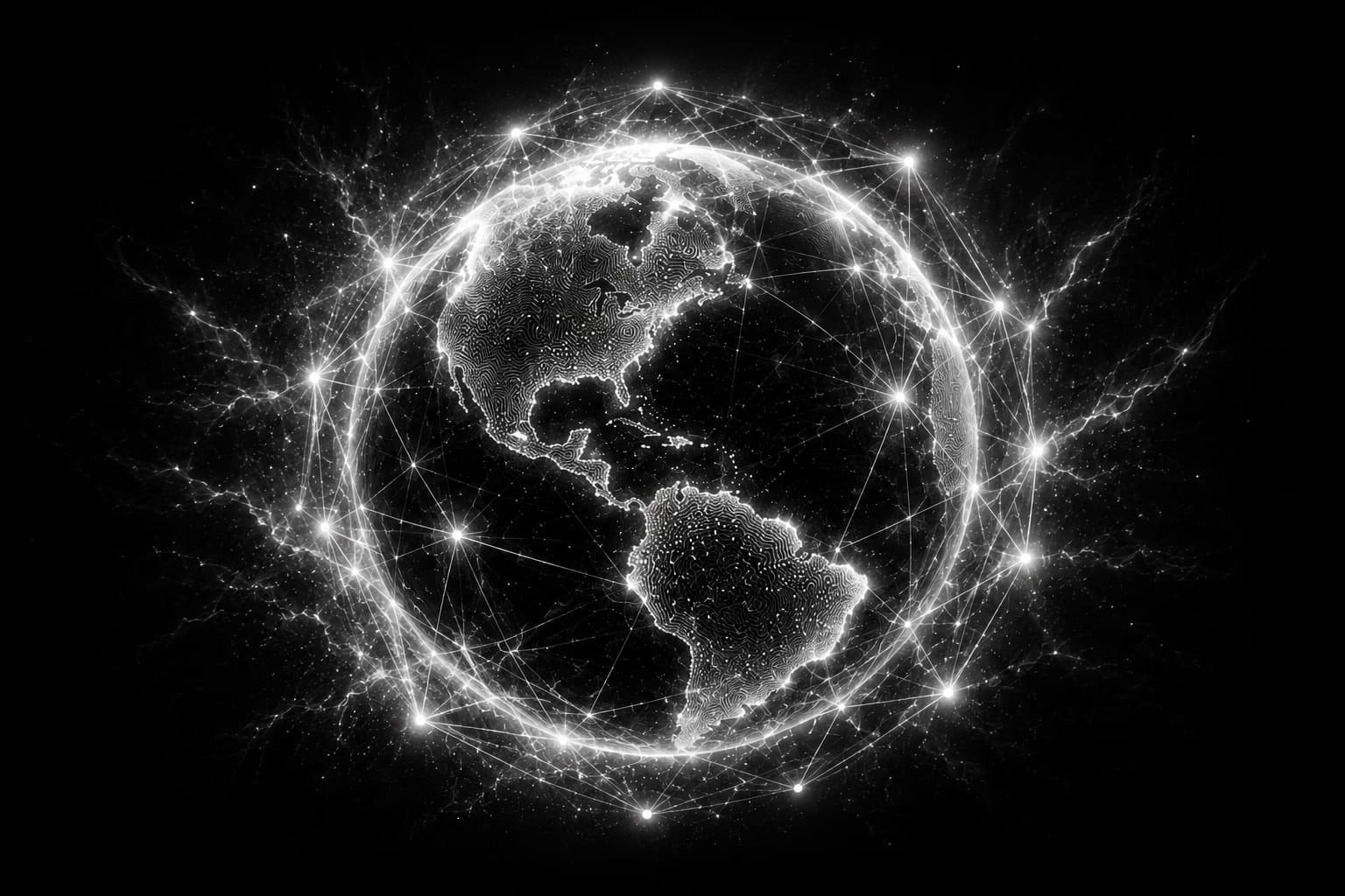 Globe with a network of connections over the Americas, representing regional automation integration