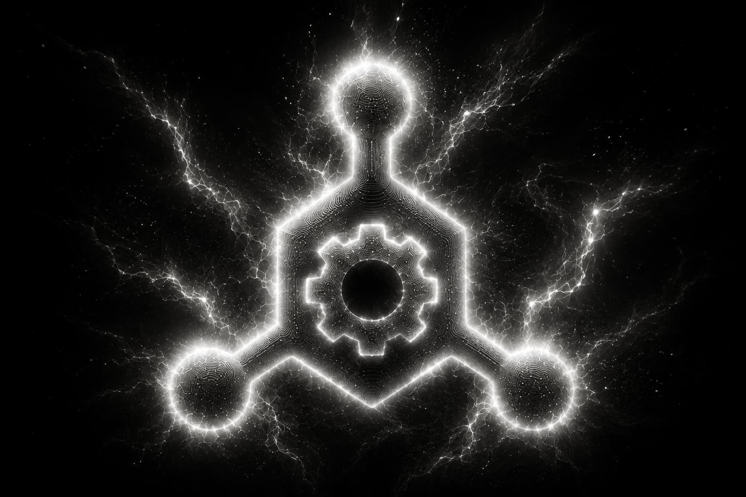 Gear icon inside a network of nodes, representing process improvement before automation