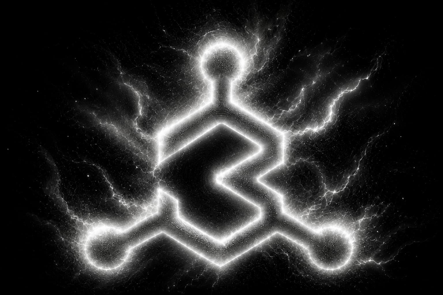 Human figure in a meditative pose formed by node lines, representing organizational change